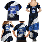 Personalized North Melbourne Football Family Matching Summer Maxi Dress and Hawaiian Shirt Easter Egg Pattern Blue White Tribal Dot Art Style