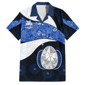 Personalized North Melbourne Football Family Matching Summer Maxi Dress and Hawaiian Shirt Easter Egg Pattern Blue White Tribal Dot Art Style