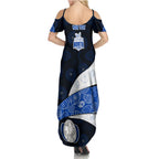 Personalized North Melbourne Football Family Matching Summer Maxi Dress and Hawaiian Shirt Easter Egg Pattern Blue White Tribal Dot Art Style