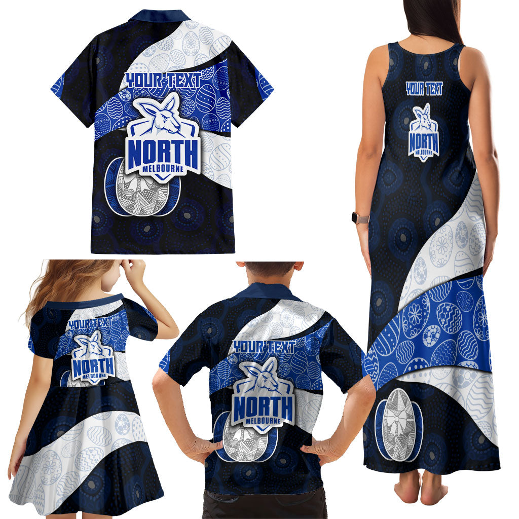 Personalized North Melbourne Football Family Matching Tank Maxi Dress and Hawaiian Shirt Easter Egg Pattern Blue White Tribal Dot Art Style