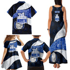 Personalized North Melbourne Football Family Matching Tank Maxi Dress and Hawaiian Shirt Easter Egg Pattern Blue White Tribal Dot Art Style