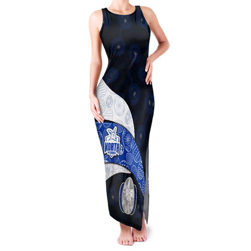 Personalized North Melbourne Football Family Matching Tank Maxi Dress and Hawaiian Shirt Easter Egg Pattern Blue White Tribal Dot Art Style