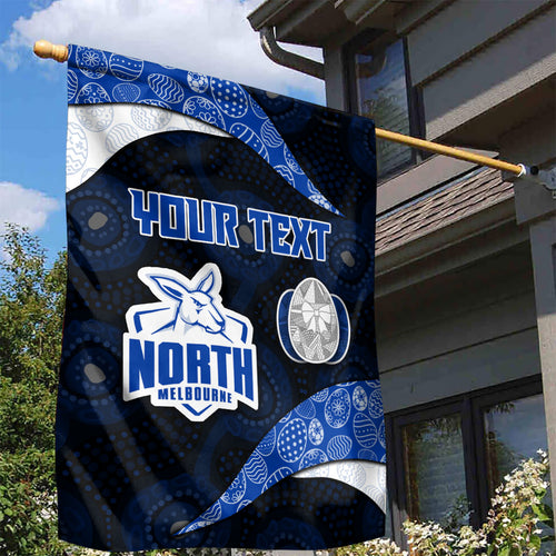 Personalized North Melbourne Football Garden Flag Easter Egg Pattern Blue White Tribal Dot Art Style