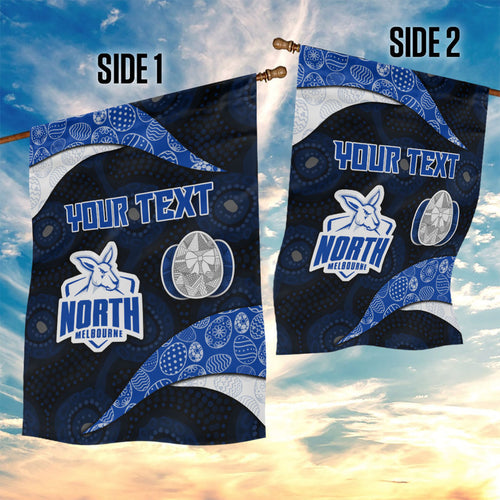 Personalized North Melbourne Football Garden Flag Easter Egg Pattern Blue White Tribal Dot Art Style