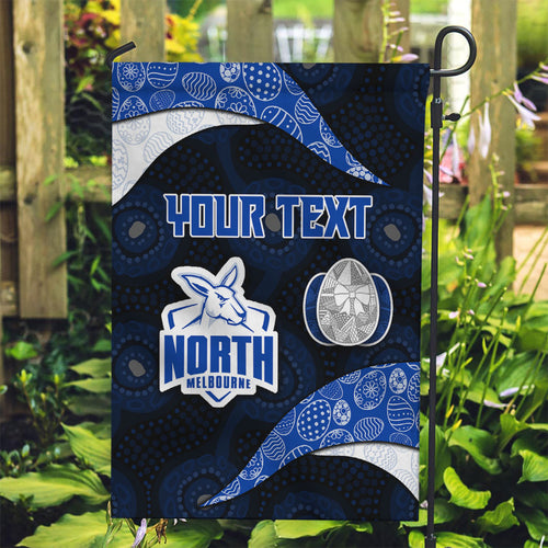 Personalized North Melbourne Football Garden Flag Easter Egg Pattern Blue White Tribal Dot Art Style