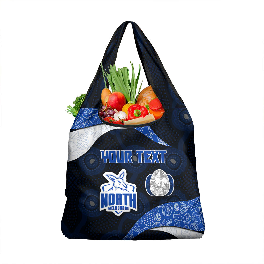 Personalized North Melbourne Football Grocery Bag Easter Egg Pattern Blue White Tribal Dot Art Style