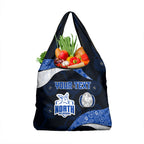 Personalized North Melbourne Football Grocery Bag Easter Egg Pattern Blue White Tribal Dot Art Style