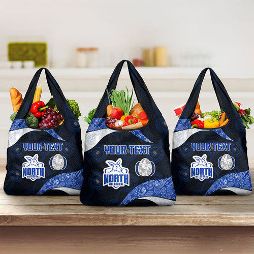 Personalized North Melbourne Football Grocery Bag Easter Egg Pattern Blue White Tribal Dot Art Style