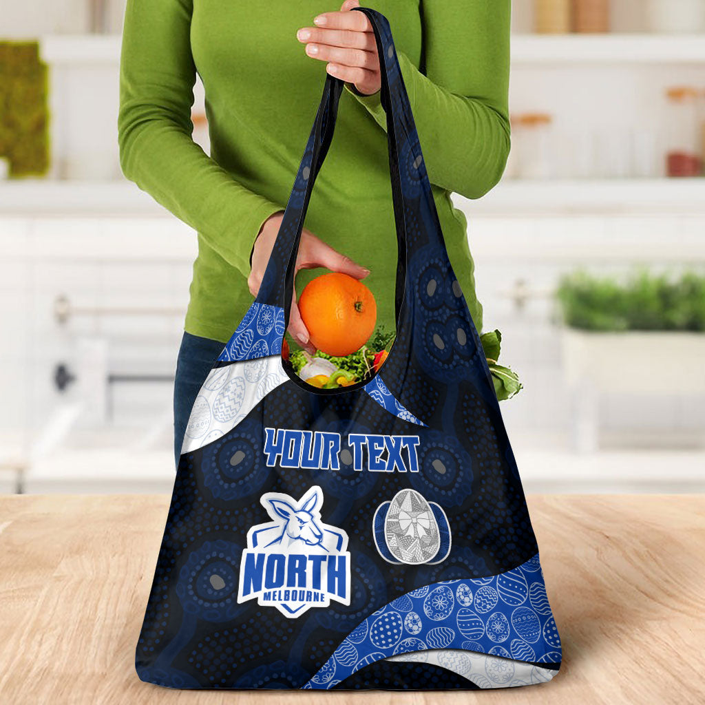 Personalized North Melbourne Football Grocery Bag Easter Egg Pattern Blue White Tribal Dot Art Style