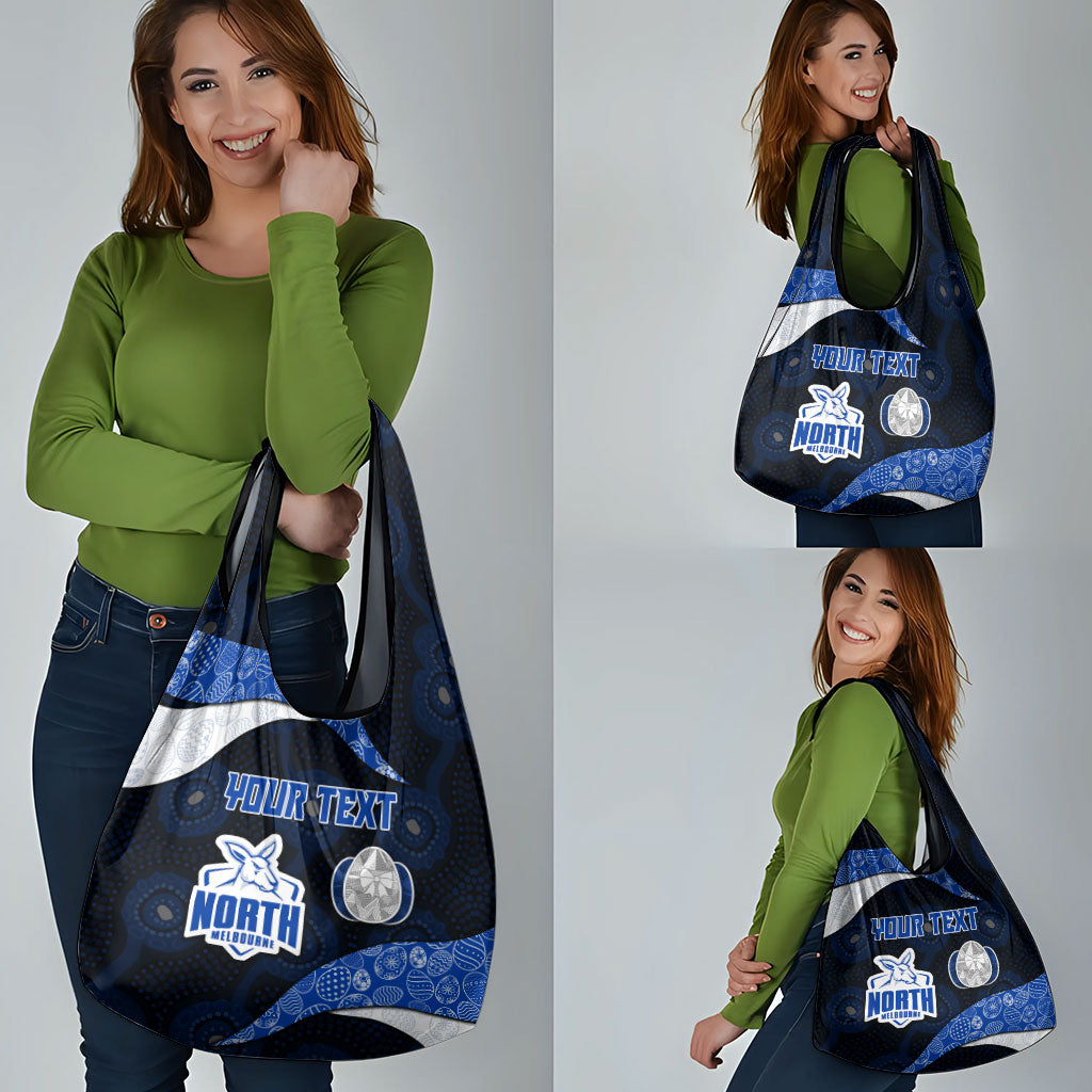 Personalized North Melbourne Football Grocery Bag Easter Egg Pattern Blue White Tribal Dot Art Style