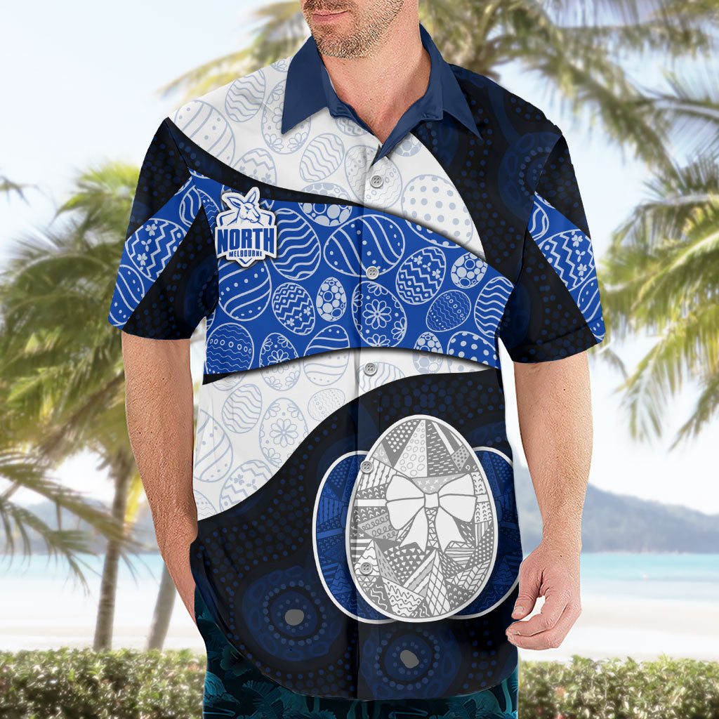 Personalized North Melbourne Football Hawaiian Shirt Easter Egg Pattern Blue White Tribal Dot Art Style