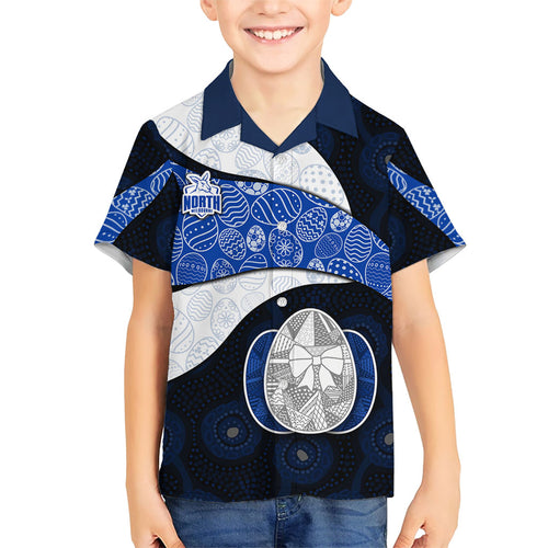 Personalized North Melbourne Football Hawaiian Shirt Easter Egg Pattern Blue White Tribal Dot Art Style