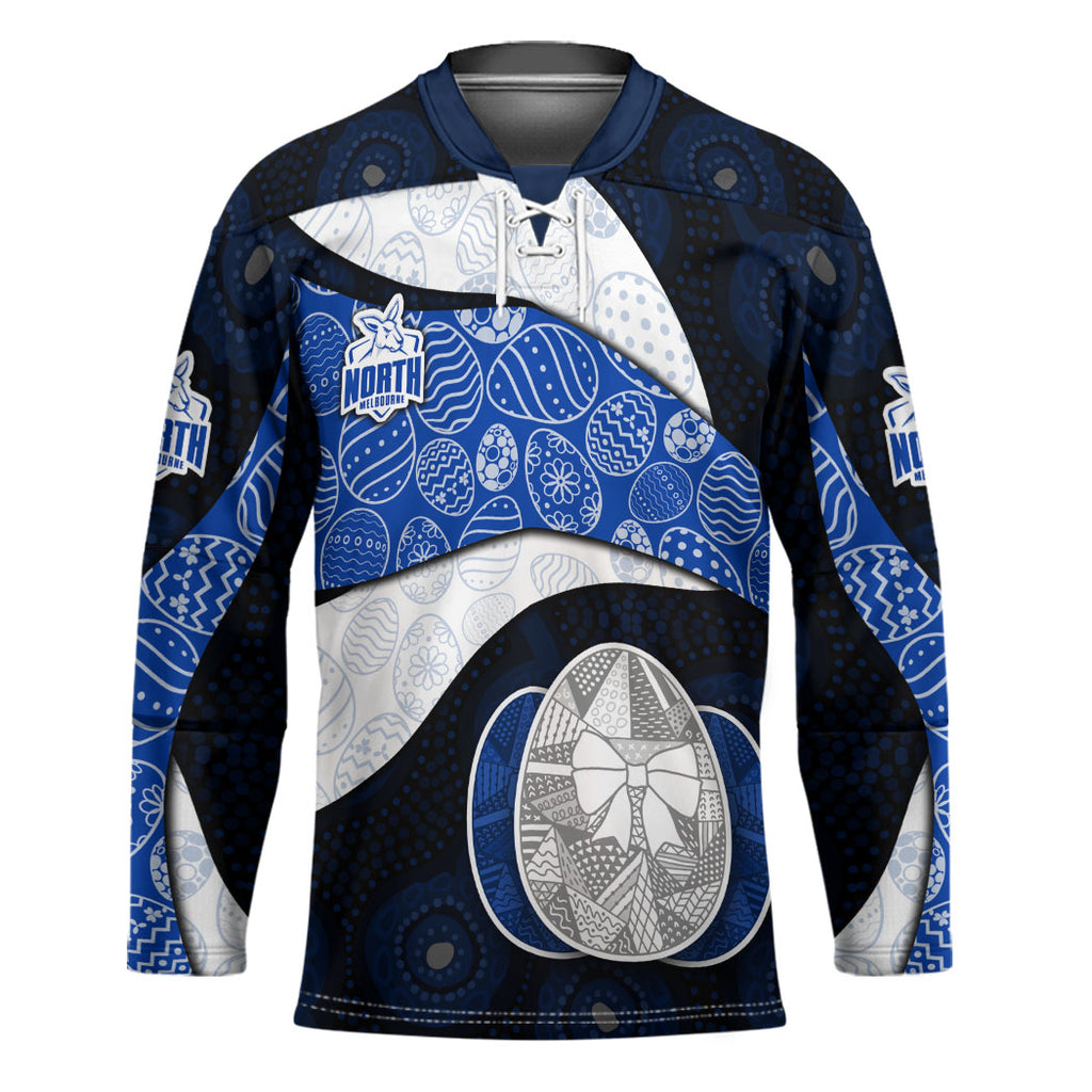 Personalized North Melbourne Football Hockey Jersey Easter Egg Pattern Blue White Tribal Dot Art Style