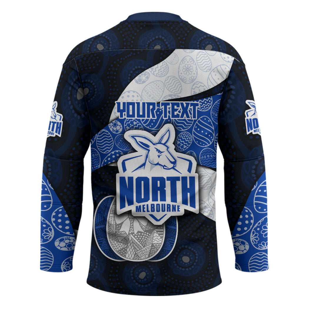 Personalized North Melbourne Football Hockey Jersey Easter Egg Pattern Blue White Tribal Dot Art Style