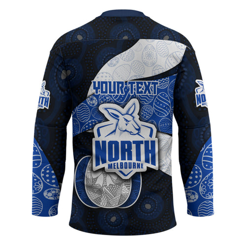 Personalized North Melbourne Football Hockey Jersey Easter Egg Pattern Blue White Tribal Dot Art Style
