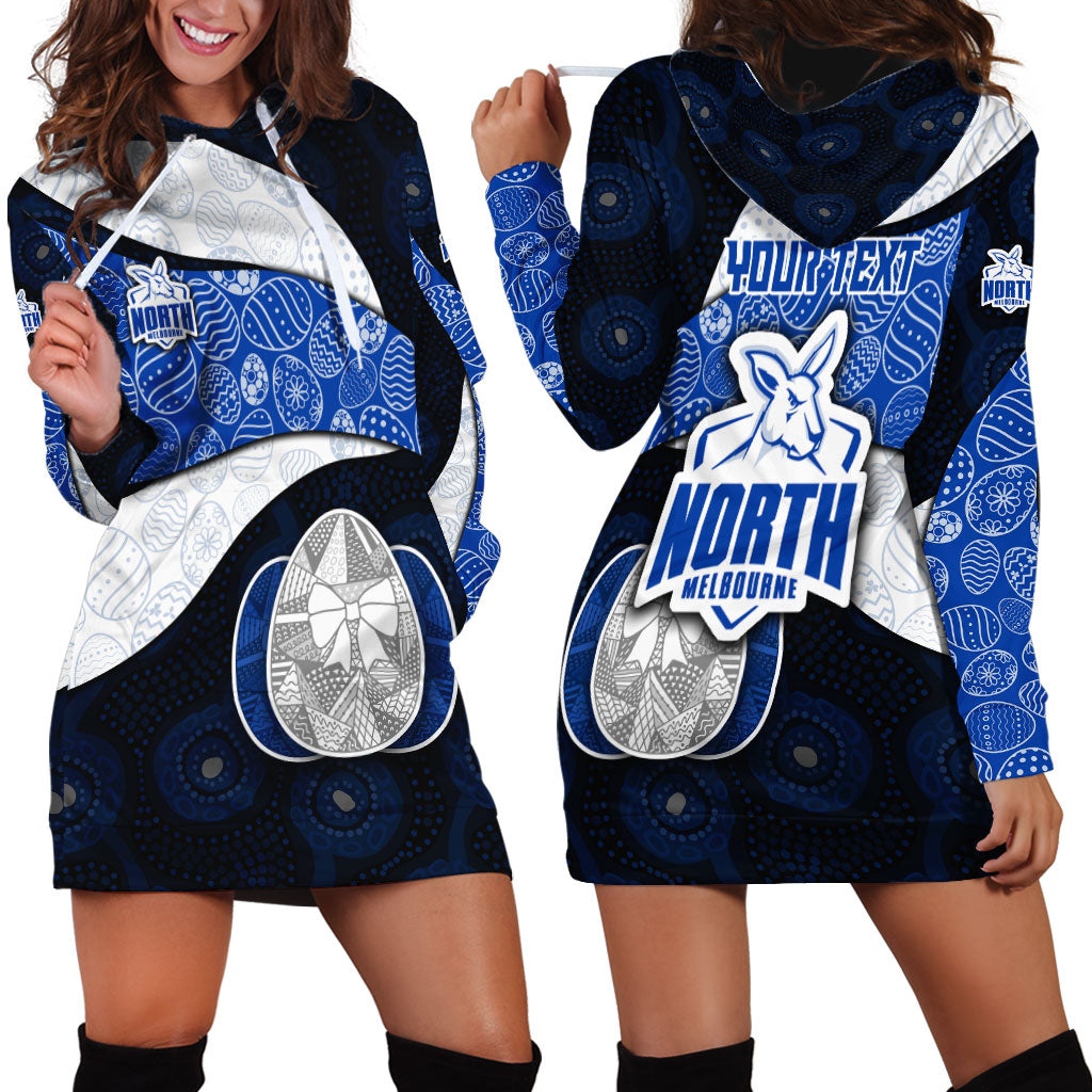 Personalized North Melbourne Football Hoodie Dress Easter Egg Pattern Blue White Tribal Dot Art Style
