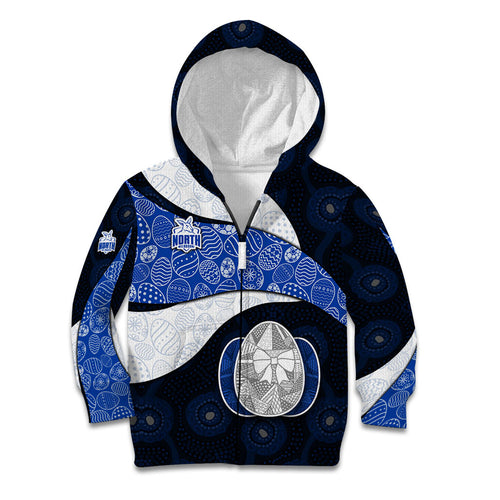 Personalized North Melbourne Football Kid Hoodie Easter Egg Pattern Blue White Tribal Dot Art Style