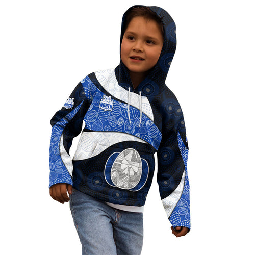 Personalized North Melbourne Football Kid Hoodie Easter Egg Pattern Blue White Tribal Dot Art Style