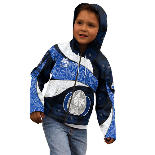 Personalized North Melbourne Football Kid Hoodie Easter Egg Pattern Blue White Tribal Dot Art Style