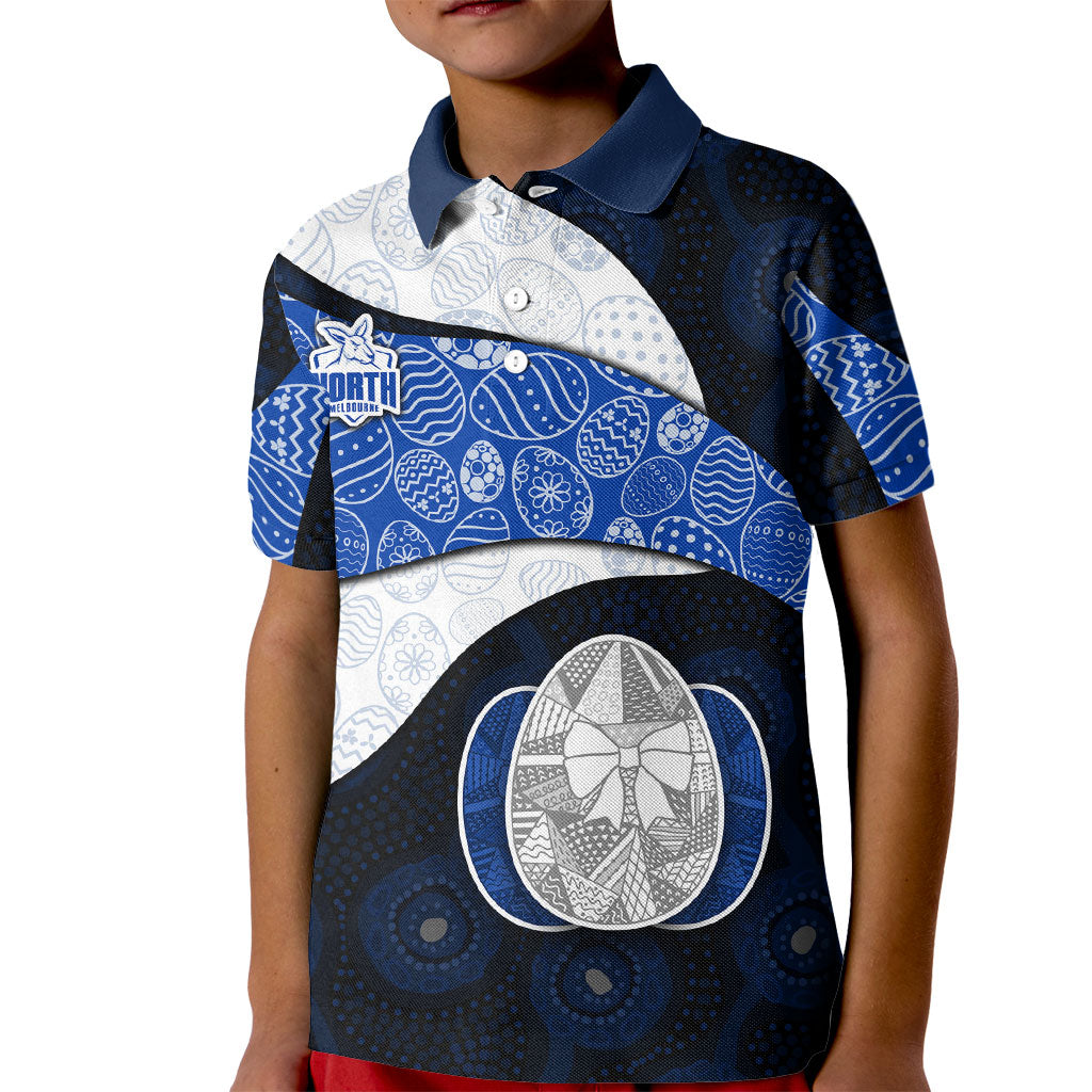 Personalized North Melbourne Football Kid Polo Shirt Easter Egg Pattern Blue White Tribal Dot Art Style