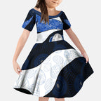 Personalized North Melbourne Football Kid Short Sleeve Dress Easter Egg Pattern Blue White Tribal Dot Art Style