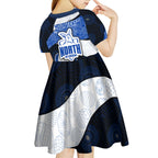 Personalized North Melbourne Football Kid Short Sleeve Dress Easter Egg Pattern Blue White Tribal Dot Art Style