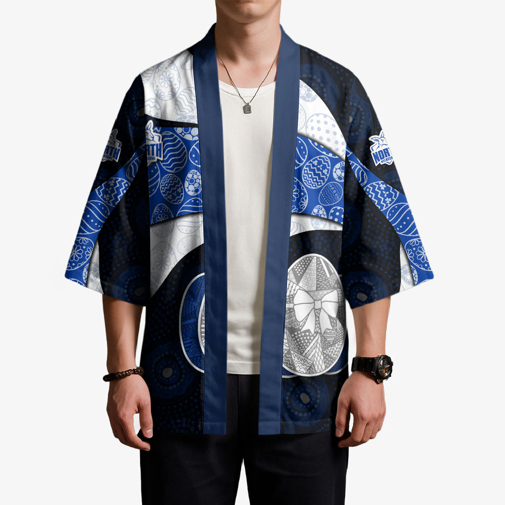 Personalized North Melbourne Football Kimono Easter Egg Pattern Blue White Tribal Dot Art Style