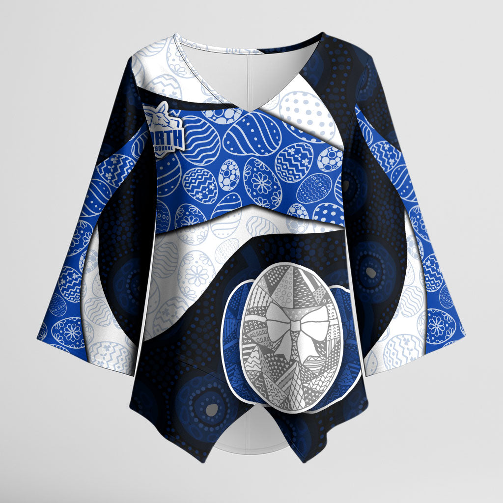 Personalized North Melbourne Football Kimono Sleeve Blouse Easter Egg Pattern Blue White Tribal Dot Art Style