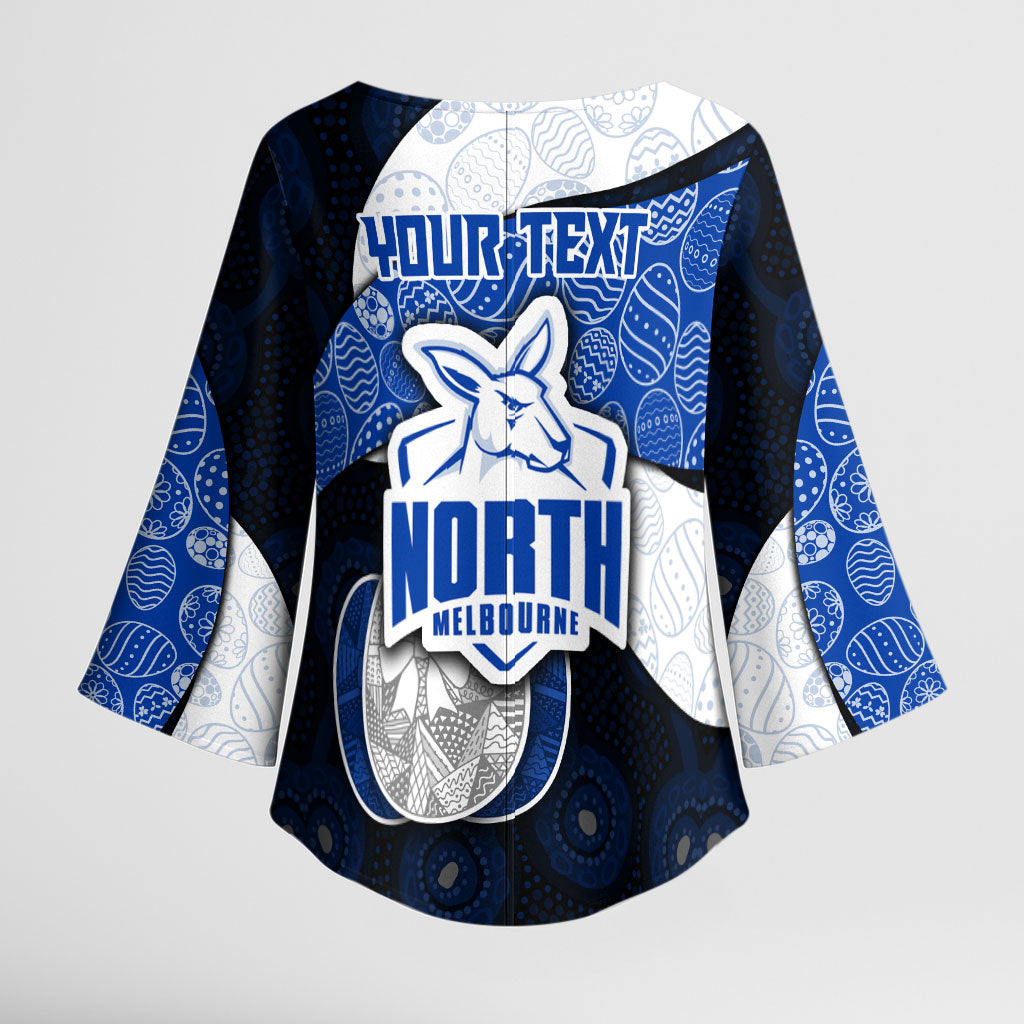 Personalized North Melbourne Football Kimono Sleeve Blouse Easter Egg Pattern Blue White Tribal Dot Art Style