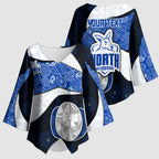 Personalized North Melbourne Football Kimono Sleeve Blouse Easter Egg Pattern Blue White Tribal Dot Art Style