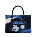 Personalized North Melbourne Football Leather Bag Easter Egg Pattern Blue White Tribal Dot Art Style