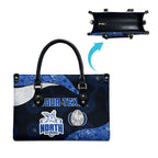 Personalized North Melbourne Football Leather Bag Easter Egg Pattern Blue White Tribal Dot Art Style