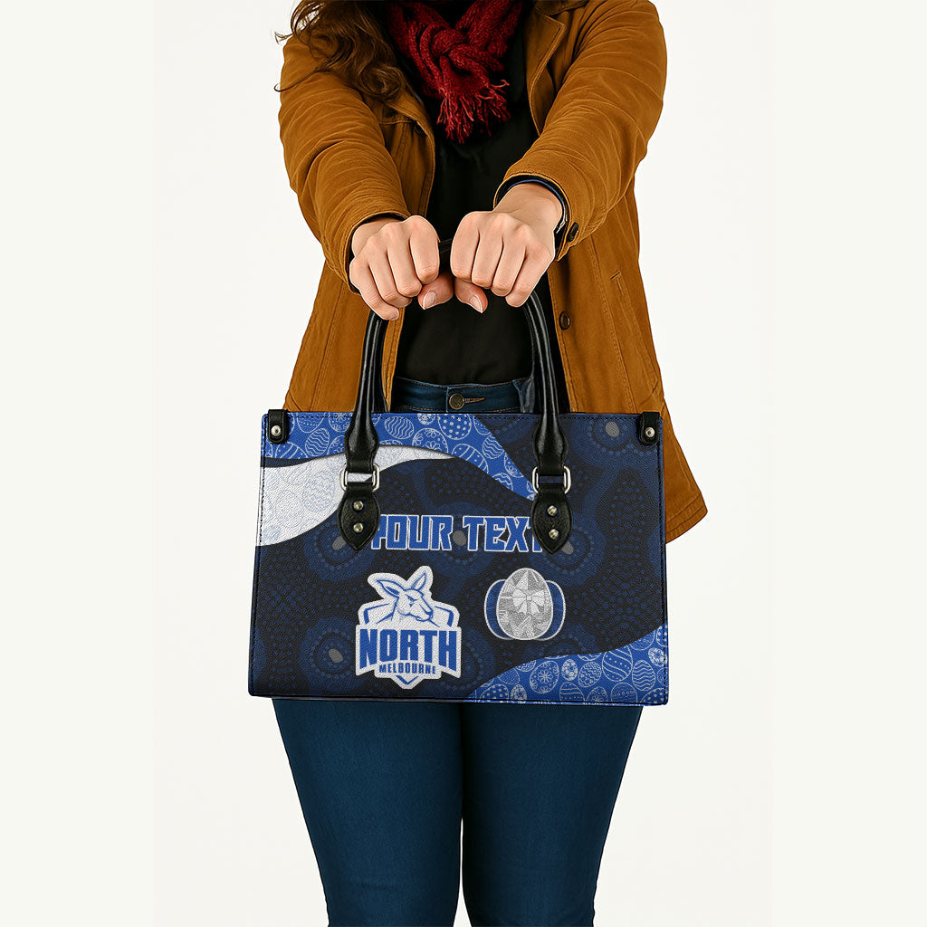Personalized North Melbourne Football Leather Bag Easter Egg Pattern Blue White Tribal Dot Art Style