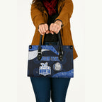 Personalized North Melbourne Football Leather Bag Easter Egg Pattern Blue White Tribal Dot Art Style
