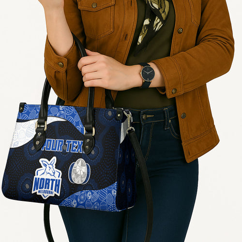 Personalized North Melbourne Football Leather Bag Easter Egg Pattern Blue White Tribal Dot Art Style