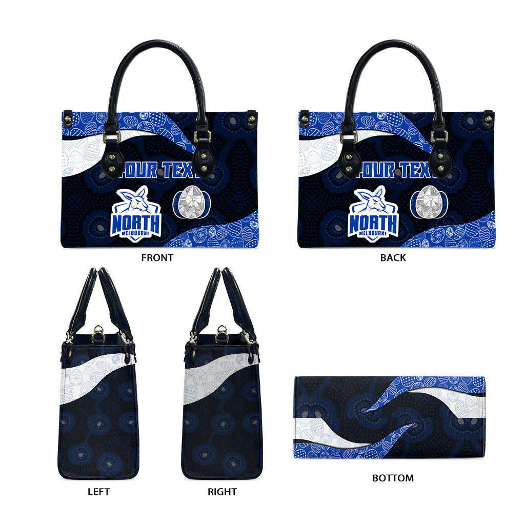 Personalized North Melbourne Football Leather Bag Easter Egg Pattern Blue White Tribal Dot Art Style