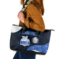 Personalized North Melbourne Football Leather Tote Bag Easter Egg Pattern Blue White Tribal Dot Art Style