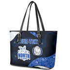 Personalized North Melbourne Football Leather Tote Bag Easter Egg Pattern Blue White Tribal Dot Art Style