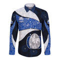 Personalized North Melbourne Football Long Sleeve Button Shirt Easter Egg Pattern Blue White Tribal Dot Art Style
