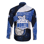 Personalized North Melbourne Football Long Sleeve Button Shirt Easter Egg Pattern Blue White Tribal Dot Art Style