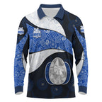 Personalized North Melbourne Football Long Sleeve Polo Shirt Easter Egg Pattern Blue White Tribal Dot Art Style