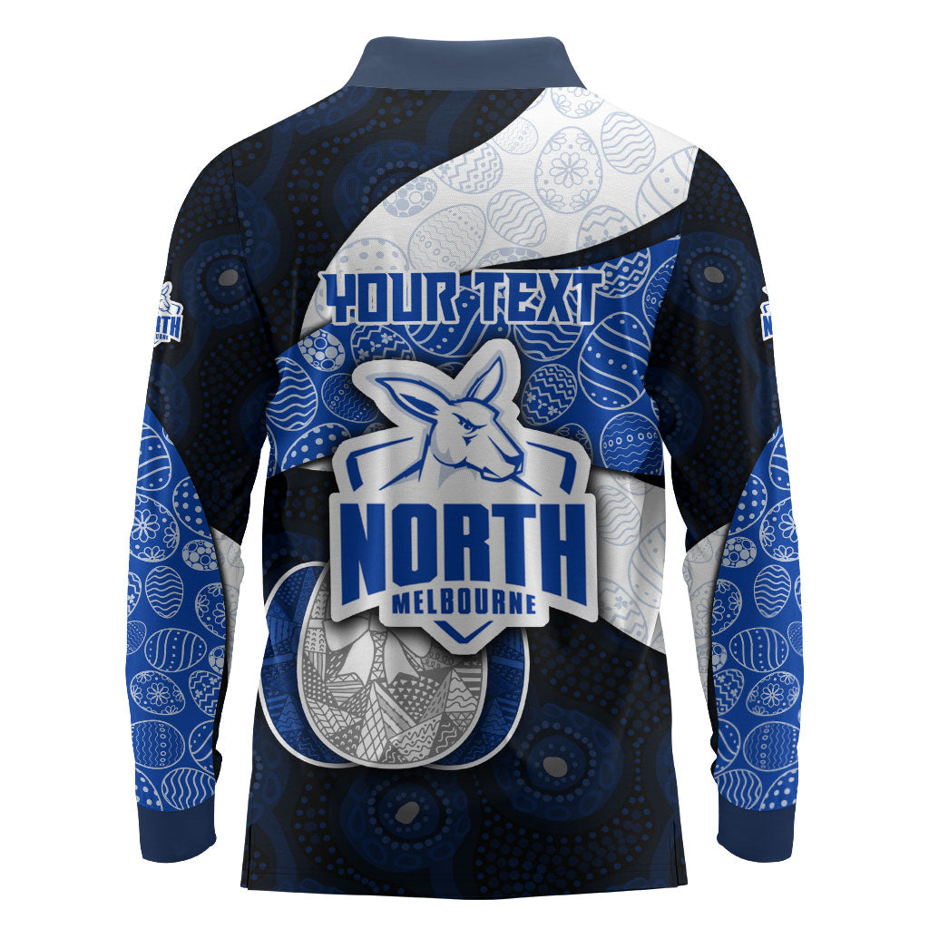Personalized North Melbourne Football Long Sleeve Polo Shirt Easter Egg Pattern Blue White Tribal Dot Art Style