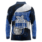 Personalized North Melbourne Football Long Sleeve Polo Shirt Easter Egg Pattern Blue White Tribal Dot Art Style