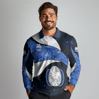 Personalized North Melbourne Football Long Sleeve Polo Shirt Easter Egg Pattern Blue White Tribal Dot Art Style