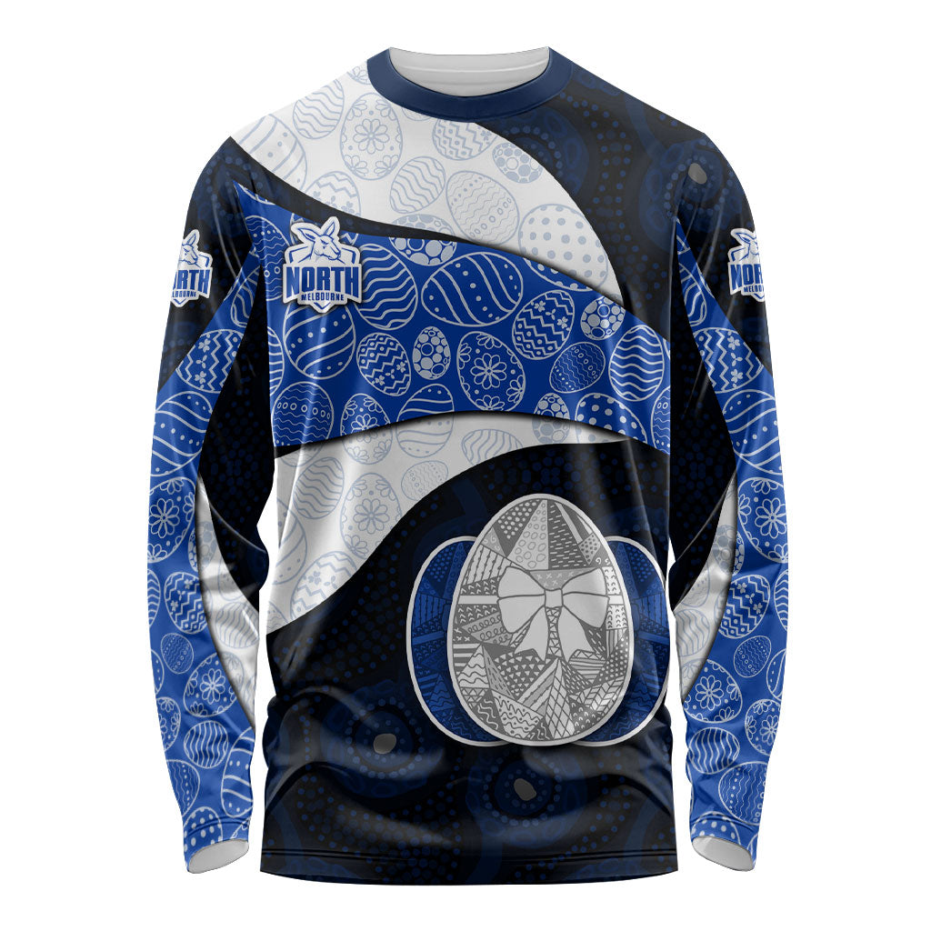 Personalized North Melbourne Football Long Sleeve Shirt Easter Egg Pattern Blue White Tribal Dot Art Style