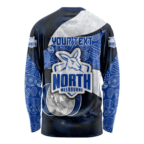 Personalized North Melbourne Football Long Sleeve Shirt Easter Egg Pattern Blue White Tribal Dot Art Style
