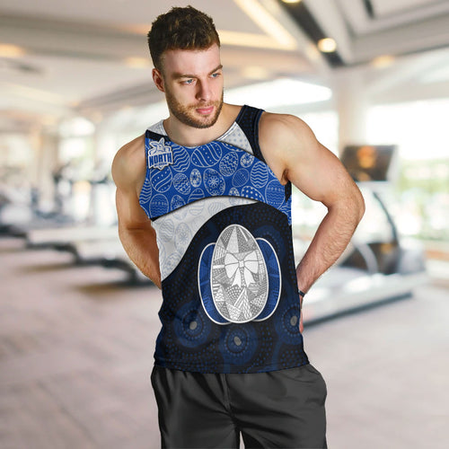 Personalized North Melbourne Football Men Tank Top Easter Egg Pattern Blue White Tribal Dot Art Style