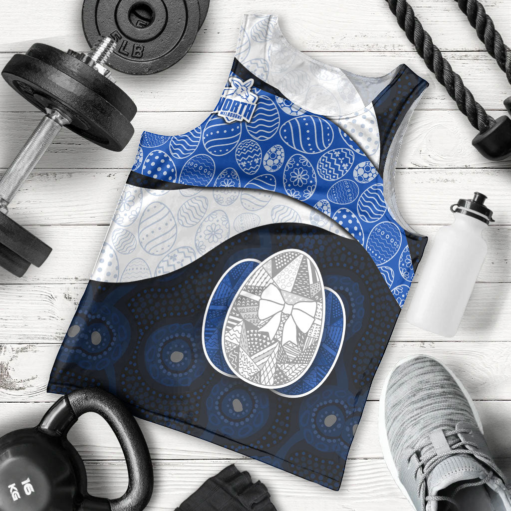 Personalized North Melbourne Football Men Tank Top Easter Egg Pattern Blue White Tribal Dot Art Style