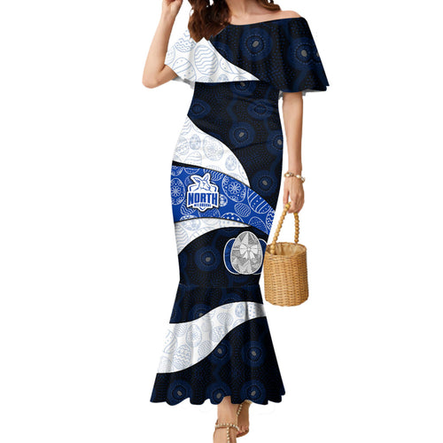 Personalized North Melbourne Football Mermaid Dress Easter Egg Pattern Blue White Tribal Dot Art Style