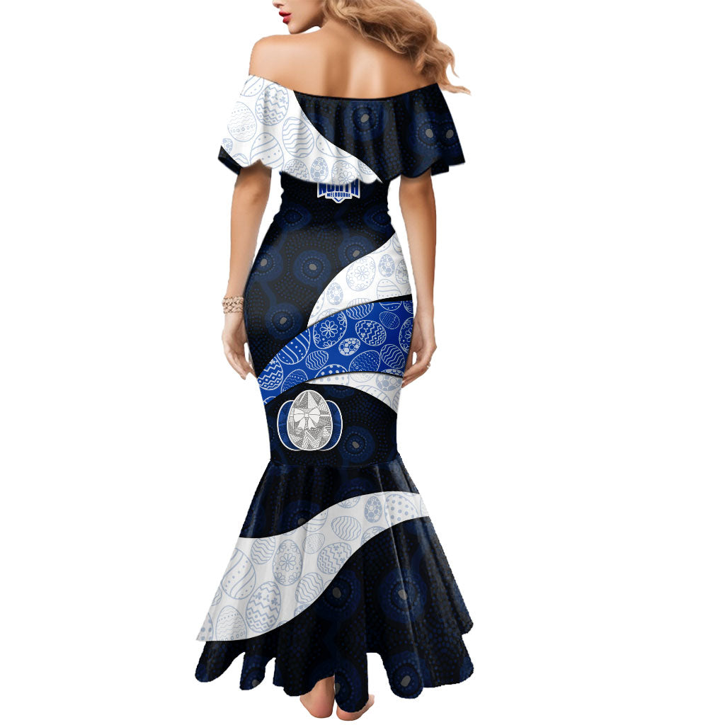 Personalized North Melbourne Football Mermaid Dress Easter Egg Pattern Blue White Tribal Dot Art Style